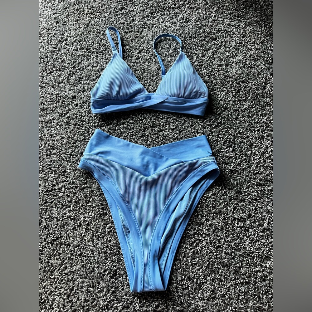 Aerie light blue high-waisted/triangle bikini